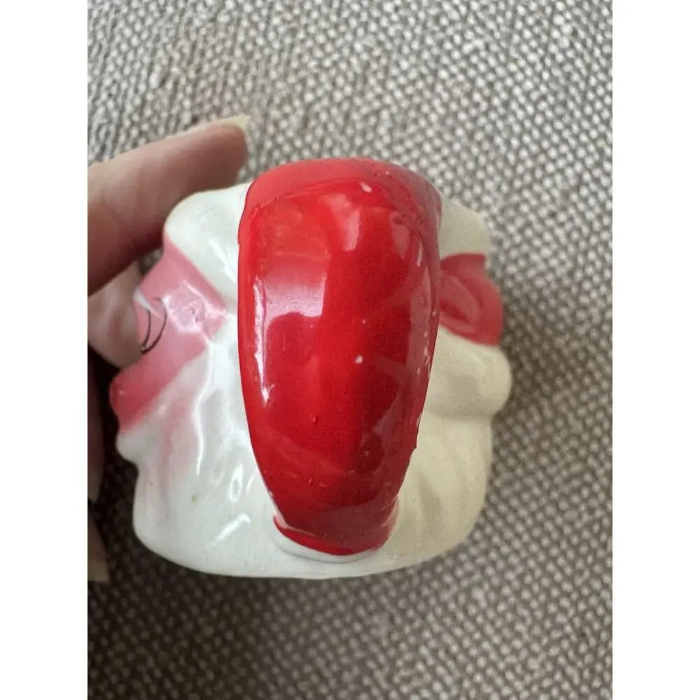Vintage Pink Face Santa Mug 1.75” Christmas Figurine Ceramic MCM Collectible 50s